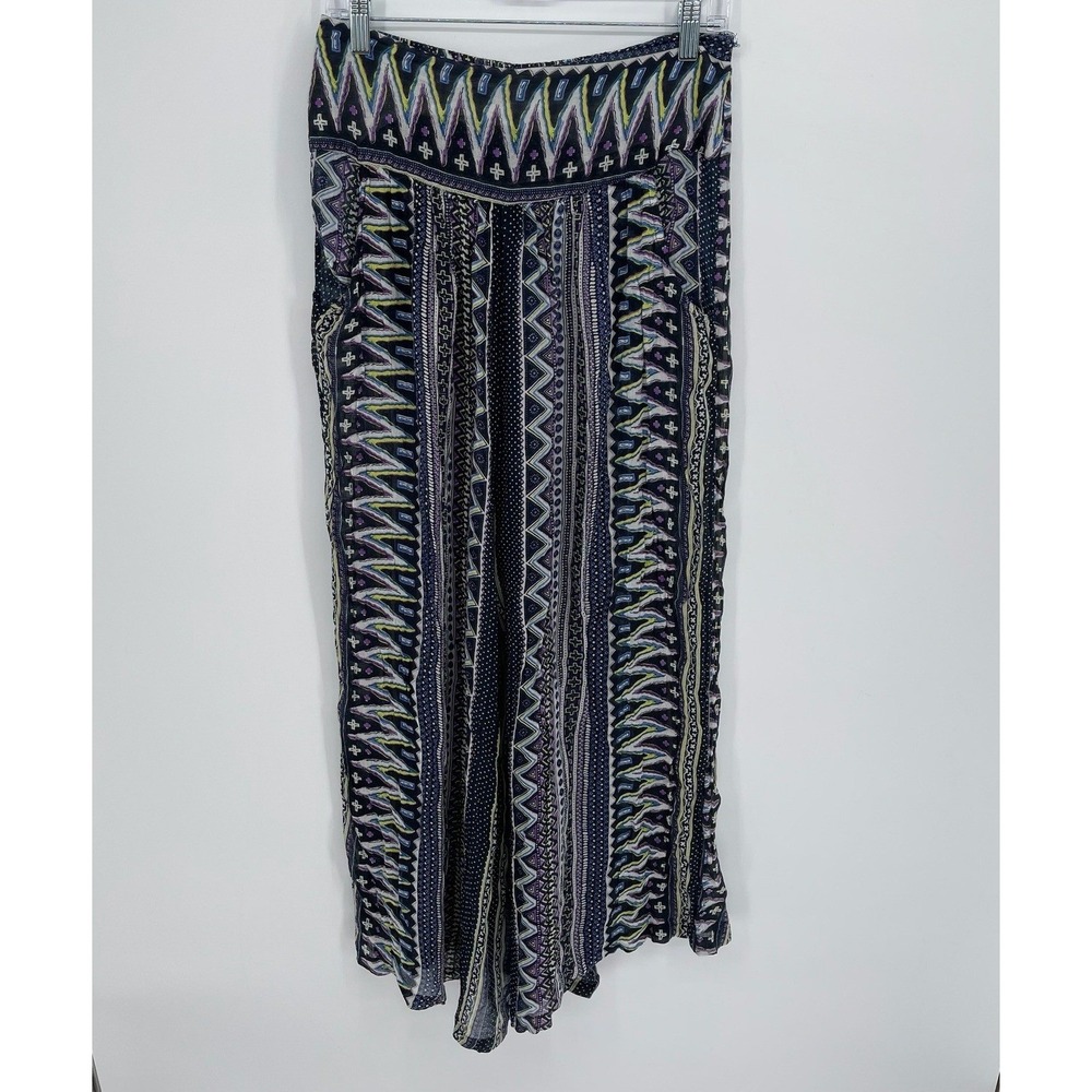 SoHo Chick Women's Blue Geometric Wide Leg Boho Hippie Palazzo Pants Size L